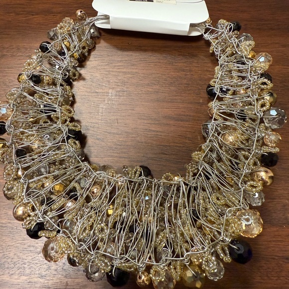 NEW Aldo Champagne Gold Black Luxurious Ornate Statement Bib Beaded Necklace - Picture 4 of 4